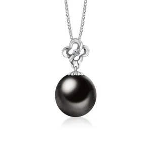 "Selena, Tahitian Pearl & Diamond Pendant in 18K White Gold"