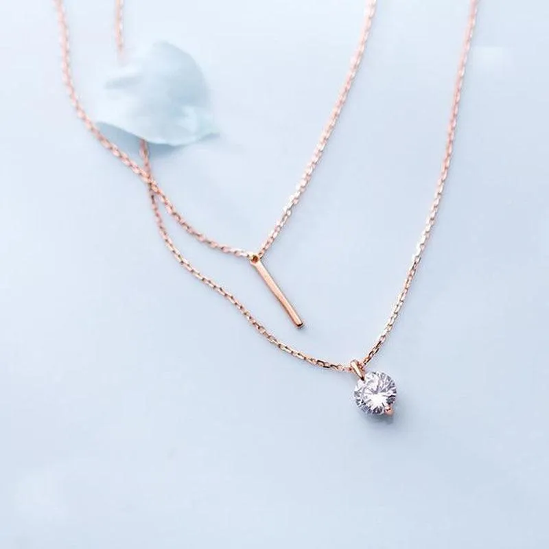 Scintillating Solitaire & Bar Layered Necklace