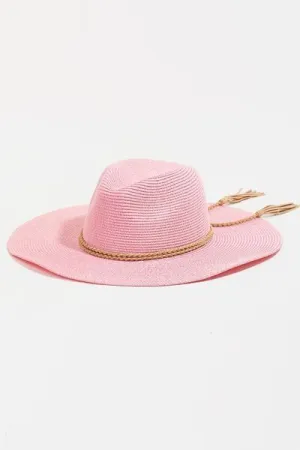 Selina Fame Straw Braided Rope Strap Fedora Hat in Pink