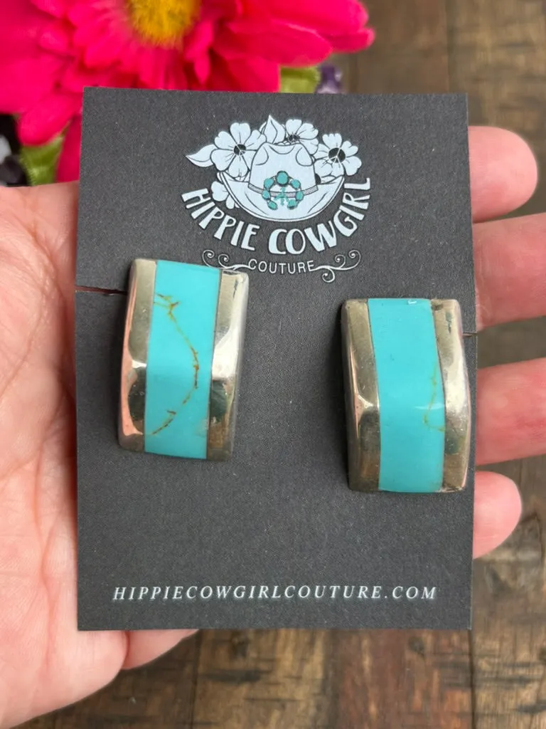 Sterling Silver and Turquoise "Pyramid" CLIP ON Earrings