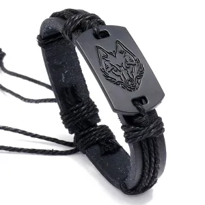 Stylish Multilayer Black Wolf Bracelet Perfect for Boyfriend