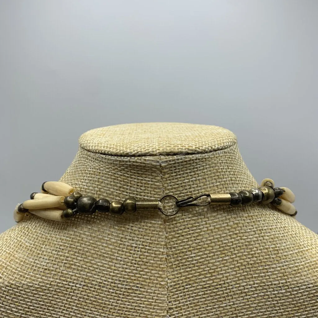 Tribal Multi-strand Bone & Brass Necklace /hge