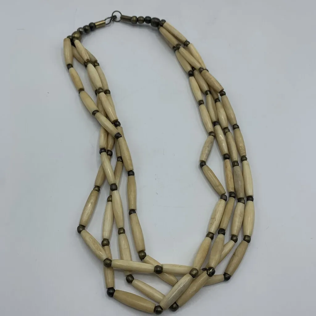 Tribal Multi-strand Bone & Brass Necklace /hge