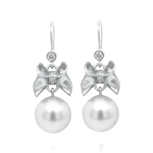 Upperline Wing Diamond Ruffle© and  South Sea Pearl Earrings 18KW