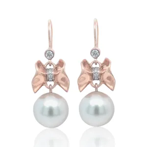 Upperline Wing Diamond Ruffle© South Sea Pearl Earrings 18KR