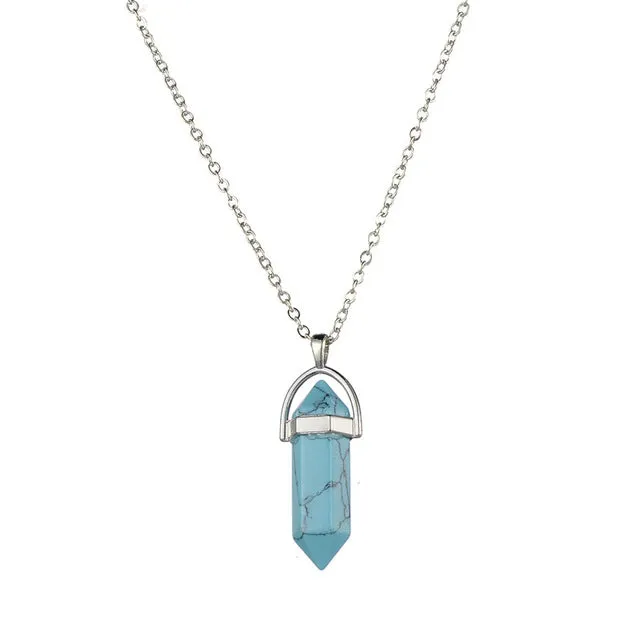 Vintage Bullet Quartz Crystal Necklace Pendant For Women Silver Chain Natural Stone Necklaces & Pendants Fashion Jewelry Bijoux