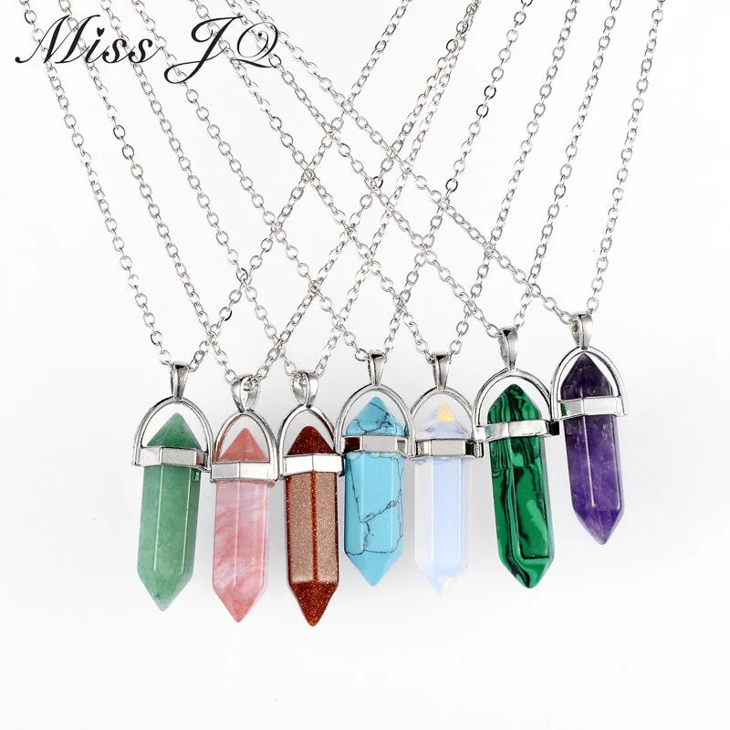 Vintage Bullet Quartz Crystal Necklace Pendant For Women Silver Chain Natural Stone Necklaces & Pendants Fashion Jewelry Bijoux