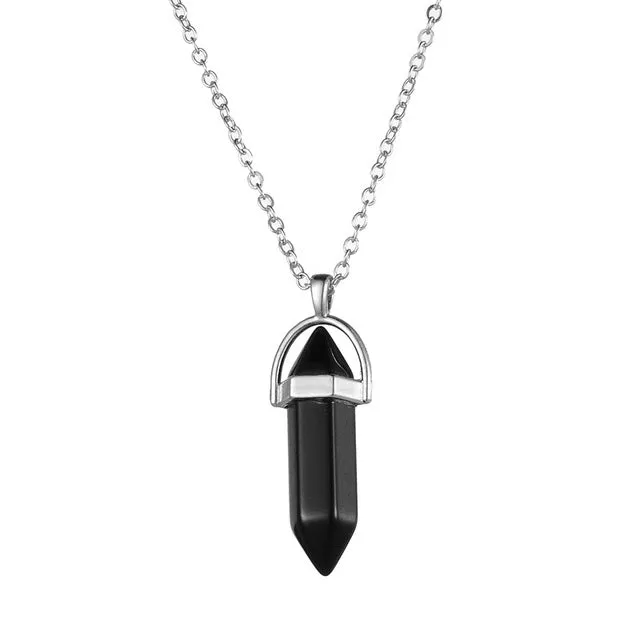 Vintage Bullet Quartz Crystal Necklace Pendant For Women Silver Chain Natural Stone Necklaces & Pendants Fashion Jewelry Bijoux