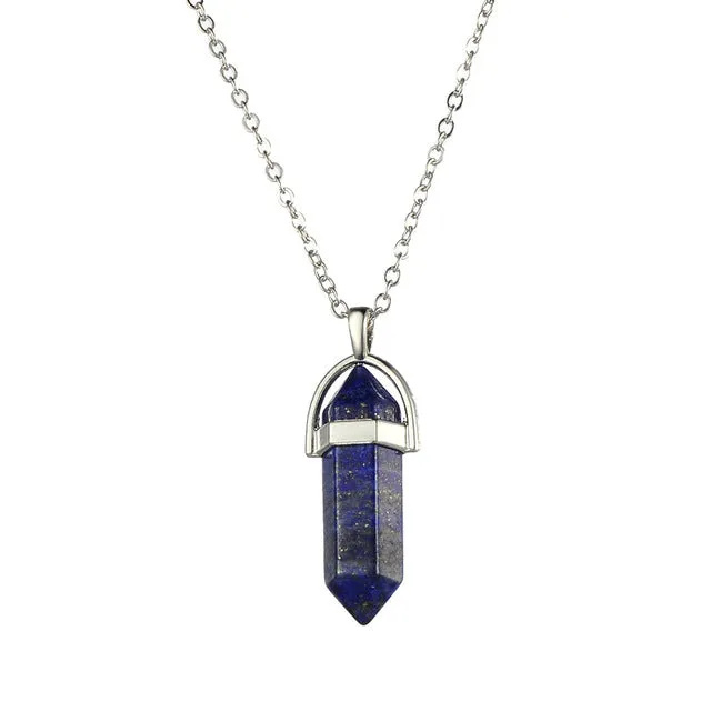 Vintage Bullet Quartz Crystal Necklace Pendant For Women Silver Chain Natural Stone Necklaces & Pendants Fashion Jewelry Bijoux