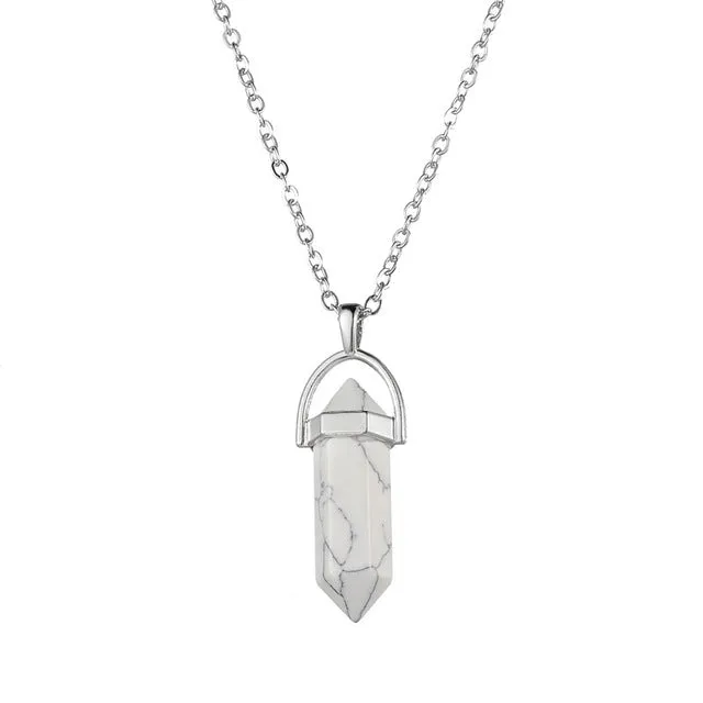 Vintage Bullet Quartz Crystal Necklace Pendant For Women Silver Chain Natural Stone Necklaces & Pendants Fashion Jewelry Bijoux