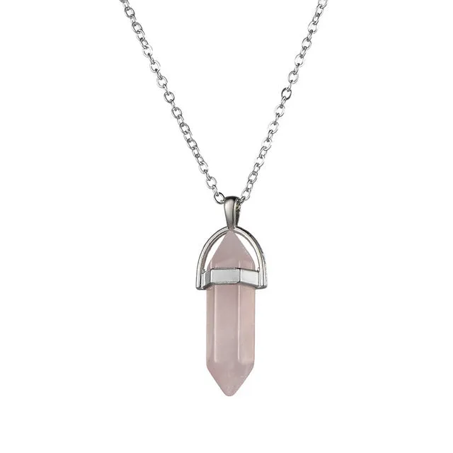 Vintage Bullet Quartz Crystal Necklace Pendant For Women Silver Chain Natural Stone Necklaces & Pendants Fashion Jewelry Bijoux