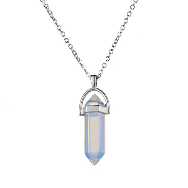 Vintage Bullet Quartz Crystal Necklace Pendant For Women Silver Chain Natural Stone Necklaces & Pendants Fashion Jewelry Bijoux