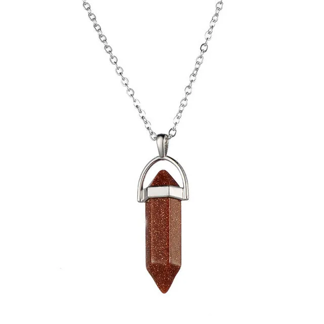 Vintage Bullet Quartz Crystal Necklace Pendant For Women Silver Chain Natural Stone Necklaces & Pendants Fashion Jewelry Bijoux