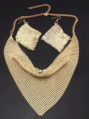 Women's Shining Bib Necklace And Earrings Set